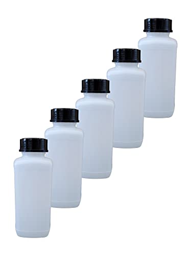 kanister-vertrieb® 5er Set: 1000 ml Laborflasche Vierkantflasche Weithalsflasche lebensmittelecht mit Schraubverschluss von kanister-vertrieb