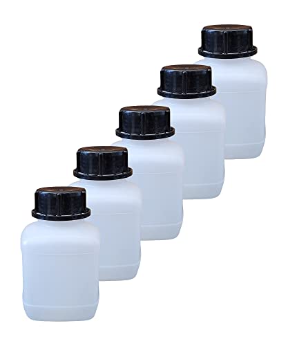 kanister-vertrieb® 5er Set: 500 ml Laborflasche Vierkantflasche Weithalsflasche lebensmittelecht mit Schraubverschluss von kanister-vertrieb