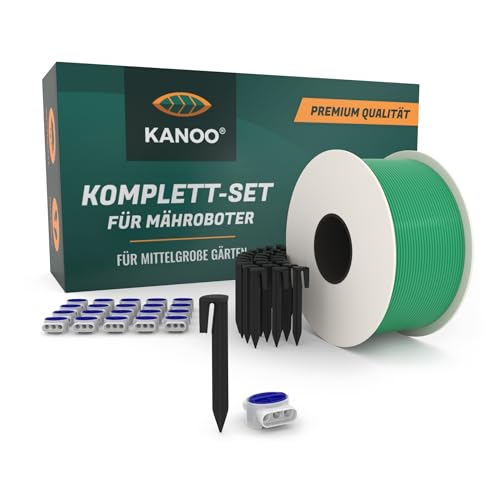 kanoo® Installationsset für Mähroboter mit 150m Begrenzungskabel + 300x Erdnägel + 20x Kabelverbinder – praktisches Komplett-Set fürs Verlegen von Begrenzungsdraht Aller gängigen Marken von kanoo