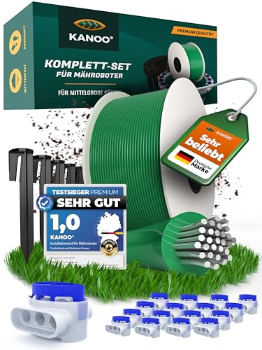 Mähroboter Begrenzungskabel Set – Kabel + Erdnägel + Kabelverbinder + Anschlussklemmen – Komplettset für alle Marken – Rasenroboter Installationsset zur Erstverlegung von kanoo