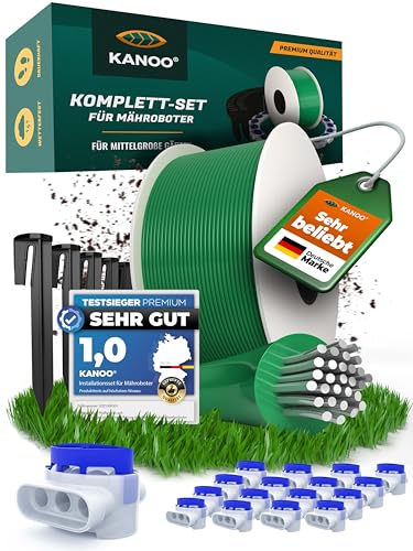 kanoo® Installationsset für Mähroboter mit 50m Begrenzungskabel + 100x Erdnägel + 20x Kabelverbinder – praktisches Komplett-Set fürs Verlegen von Begrenzungsdraht Aller gängigen Marken von kanoo