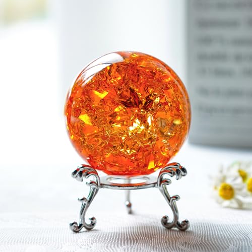 kanpura 5,8 cm Bernstein EIS Cracked Ball Kristall Kugel Fengshui Briefbeschwerer Glaskugel für Zuhause Aquarium Zubehör Steingarten Dekor von kanpura