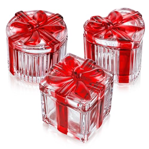 kanpura Rotes Weihnachts-Süßigkeiten-Glas mit Deckel, Set mit 3 klaren Glasdosen für Süßigkeiten, Kekse, Kaffeebohnen, Snacks, Gewürze von kanpura