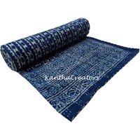 Blau Indigo Hand Block Print Kantha Bettüberwurf Baumwolle Quilt Handgenähte Decke Wende Bettwäsche Überwurf Moderne Tagesdecke Vintage Tröster von kanthacreators