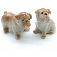 2Er Set Bulldogge Hund Keramik Figur Tier Miniatur Statue von kanyanat