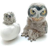 2Er Set Eule Vogel Baby Im Ei Keramik Figur Tier Miniatur Statue von kanyanat