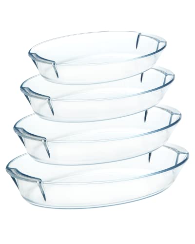 4 Stücke Glas Auflaufform, Glasbackformen, Lasagneformen Set für den Backofen, Oval Glasbackformen (0.9+1.4+2.2+3.4L) von karadrova