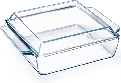 Quadrat Auflaufform mit Deckel, 2L, 21.7x6cm Glasauflauf für 2 Personen, Mikrowellengeeignet, Ofenfest von karadrova