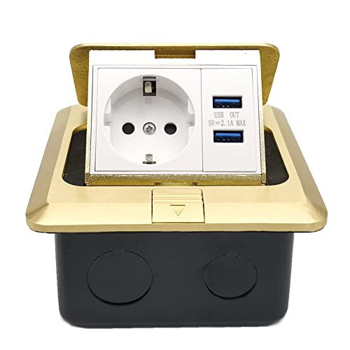 Prellen Bodensteckdose 2-Fach Tischsteckdose mit 2 USB Hafen, Wandsteckdose Einbausteckdose versenkbar Steckdose, Boden Tisch, Arbeitsplatte, Restaurant Küche, Gold von karedle oard