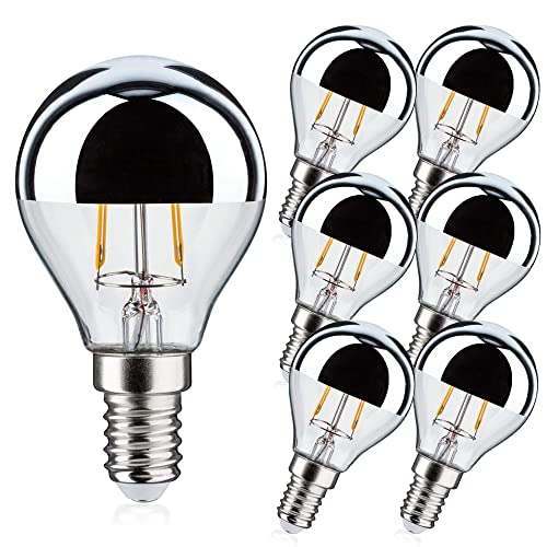 karedle oard 6er Pack G45 Kopfspiegellampe Silber LED Glühbirne E14-Sockel Edison Lampe ersetzt 40 Watt, 4W, 240 Lumen, 2700K warmweiß, LED Filament Fadenlampe, mit dimmenden, 220V, Silber von karedle oard
