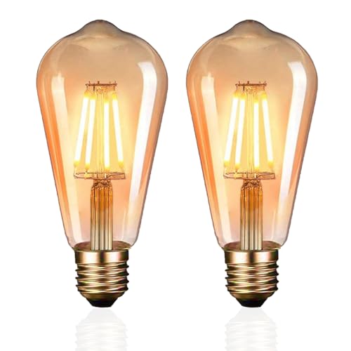 karedle oard E27 LED Glühbirne, ST64 Lampe LED Filament Edison Lampe 4W (Äquivalent zu 40W), Amber Glas, 2700K warmweiß, Nicht dimmbar, AC 220V,Kein Hub Erforderlich,Gold,2 Stück von karedle oard