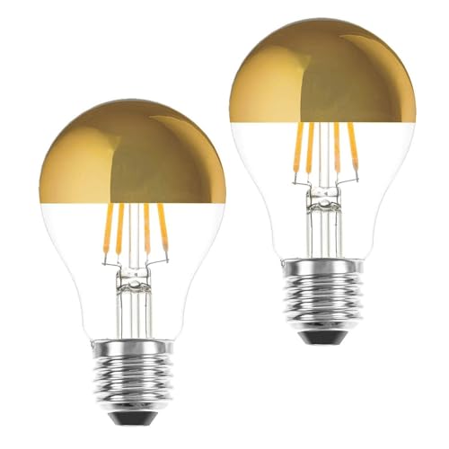 karedle oard Glühbirne A19/A60 Kopfspiegellampe Silber Dimmbare LED Glühbirne Edison Lampe 7W (Äquivalent zu 70W), 2700K warmweiß, Dimmable, 220V, Kein Hub Erforderlich, Gold, 2 Stück von karedle oard