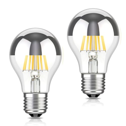 karedle oard Glühbirne A19/A60 Kopfspiegellampe Silber Dimmbare LED Glühbirne Edison Lampe ersetzt 7W (Äquivalent zu 80W), 2700K warmweiß, Dimmbar, 220V, Kein Hub Erforderlich, Silber, 2 Stück von karedle oard
