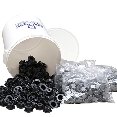 Karl Dahm Fliesen Nivelliersystem Levelmac Maxi-Set für 1 mm Fugen: 150 schwarze Zughauben für Fliesenstärke 3-12 mm + 1500 Basis-Gewindelaschen + Eimer I Professionelle Fliesen Verlegehilfe – 12502 von Karl Dahm