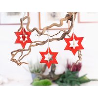 Christbaumschmuck, Weihnachtsdeko, Keramik, Doppelter Stern, Roter Stern von karolart