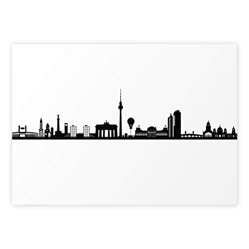 Berlin Skyline Poster, schwarz-weiß, Wandbild/Wanddekoration mit Stadt Panorama, ohne Rahmen (Leinenoptik 200g/m², DIN A2 quer) von kartenkuss.de