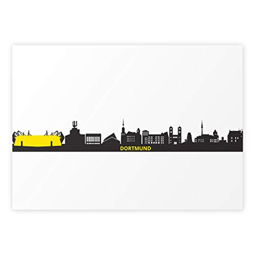 Dortmund Skyline Poster, Fußballverein schwarz-weiß, Wandbild/Wanddekoration mit Stadt Panorama, ohne Rahmen (Leinenoptik 200g/m², DIN A2 quer) von kartenkuss.de