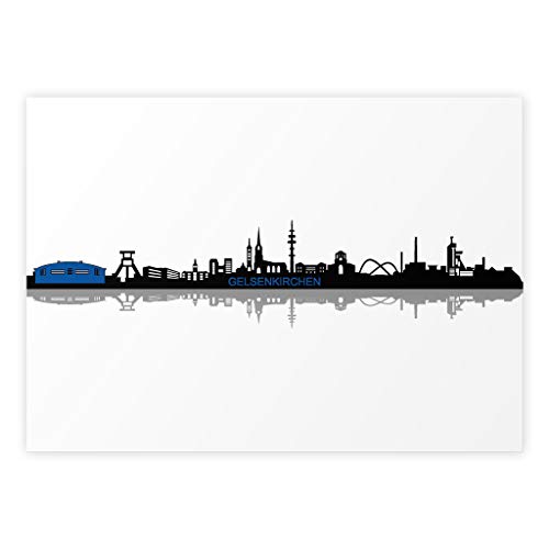 Gelsenkirchen Skyline Poster, Fußballverein schwarz-weiß, Wandbild/Wanddekoration mit Stadt Panorama, ohne Rahmen (Leinenoptik 200g/m², DIN A2 quer) von kartenkuss.de