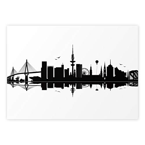 Hamburg Skyline Poster, schwarz-weiß, Wandbild/Wanddekoration mit Stadt Panorama, ohne Rahmen (Leinenoptik 200g/m², DIN A2 quer) von kartenkuss.de