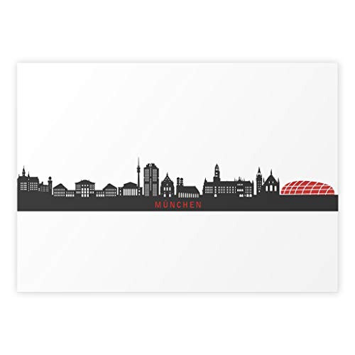 München Skyline Poster, Fußballverein schwarz-weiß, Wandbild/Wanddekoration mit Stadt Panorama, ohne Rahmen (Leinenoptik 200g/m², DIN A2 quer) von kartenkuss.de