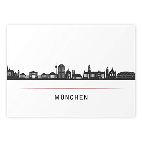 München Skyline Poster, schwarz-weiß mit Text, Wandbild/Wanddekoration mit Stadt Panorama, ohne Rahmen (Leinenoptik 200g/m², DIN A2) von kartenkuss.de