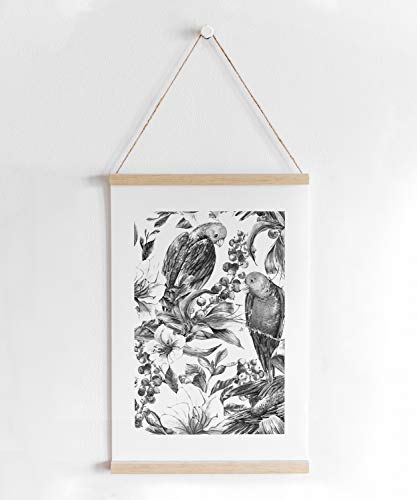 kartenkuss.de Skandi-Poster mit Posterleiste, schwarz-weiß Vogel Motiv im handgezeichneten Stil fåglar, skandinavisches Poster und Posterschiene aus Holz (Leinenoptik 200g/m², DIN A2) von kartenkuss.de