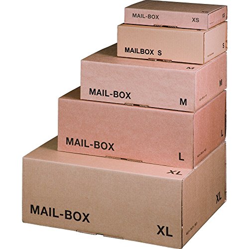 karton-billiger Mail-Box Versandschachtel, XS, S, M, L, XL in 3 Farben, 20Stück (L - 395x248x141mm, braun) von karton-billiger