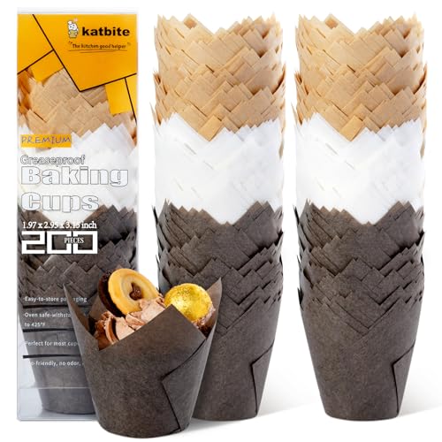katbite 200 Stück Tulpen Backförmchen, Muffin Backbecher aus Papier Cupcake Einlagen für Party (Classic Color) von katbite
