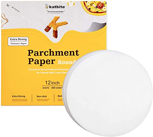 katbite Backpapier Rund 200 Stück Ø30,5 cm(12 Zoll), Fettdicht Antihaft Pergament Papier Zuschnitte für Kuchen, Pizza Backen, BBQ von katbite