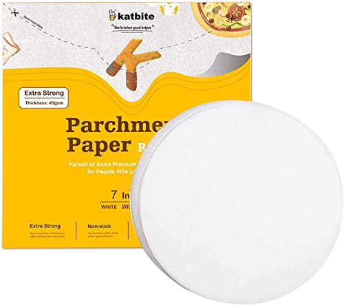 katbite Backpapier Rund Ø17,8 cm 200 Stück, Weiß Antihaft Pergament Papier Zuschnitte für 7 Zoll Kuchen, Pizza Backen, Tortilla Presse von katbite