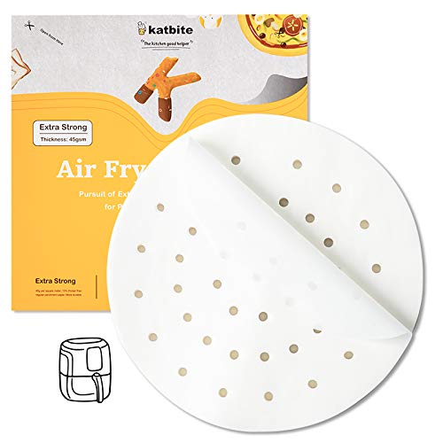 katbite Backpapier für Heißluftfritteuse Airfryer Rund Ø 19 cm (7.5 Zoll), 120 Stück Antihaft Pergament Papier als Dim Sum Papier, Dampfgarer Papier für Heißluftfritteuse, Bambusdämpfer von katbite