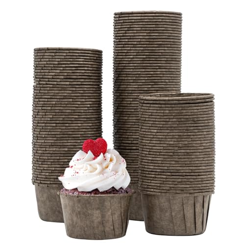katbite Papier Muffinförmchen, 150 Stück Mini Cupcake Formen für Hochzeit, Geburtstag, Party, Einweg Backbecher in Dunkelbraun von katbite
