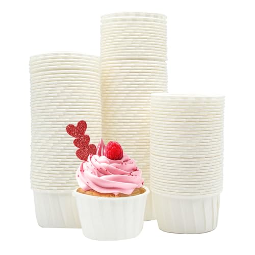 katbite Papier Muffinförmchen, 150 Stück Cupcake Formen für Hochzeit, Geburtstag, Party, Einweg Backbecher in Weiß von katbite