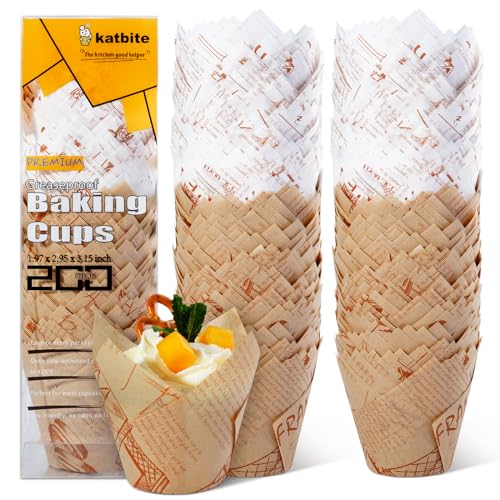 katbite Tulpen Muffinförmchen aus Papier, 200 Stück Cupcake Backbecher für Party Hochzeit Geburtstag, Muffinform in Zeitungsmuster von katbite