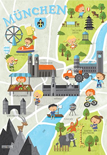 München Poster für Kinder | Kinderzimmer Deko | Plakat Kinderstadtplan | Kinderposter | Stadtplan für Münchner Kinder A3 Bayern von katelein