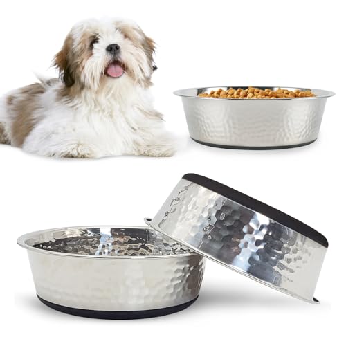kathson 3 x Edelstahl-Hundenäpfe mit Gummi-Unterseite, rutschfeste Katzennäpfe aus gehämmertem Metall, Haustierfutter und Wassernapf für Kätzchen, Welpen und kleine Tiere, spülmaschinenfest (14 cm) kathson 3 x Edelstahl-Hundenäpfe mit Gummi-Unterseite, rutschfeste Katzennäpfe aus gehämmertem Metall, Haustierfutter und Wassernapf für Kätzchen, Welpen und kleine Tiere, spülmaschinenfest (14 cm) von kathson