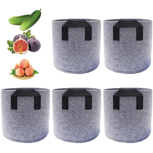 katmerio 20 L Pflanzsack aus Stoff, 5 Stück Kartoffelsack mit Griff, Wiederverwendbare Pflanztasche für Den Anbau von Kartoffeln, Tomaten,Gemüse,Blumen von katmerio