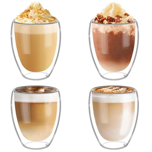 katmerio 4er Set Doppelwandige Kaffeegläser, 350ml Latte Macchiato Gläser, Cappuccino Tassen für Kaffee, Eis, Tee,Milch, Saft von katmerio