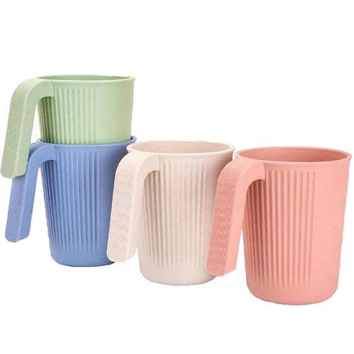 katmerio 4er Trinkbecher Set, Unbreakable Trinkbechers, 350ml Tasse mit Griff Bruchfeste, BPA-Frei Plastik Becher, Wiederverwendbare Trinkbecher für Kinder und Erwachsene von katmerio