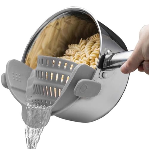 katmerio Anklippen, Sieb für Reis, Pasta, Spaghetti, gemahlenes Rind, universelle Passform für alle Töpfe und Schüsseln (Grau) von katmerio