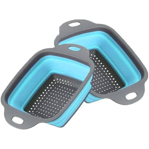 katmerio Faltbarer Seiher Sieb Set,2 Stück Küche Silikon Klappbar Abtropfsieb Nudelsieb, Küchensieb Abwaschschüssel von Nudeln, Obst, Gemüse (Blue) von katmerio