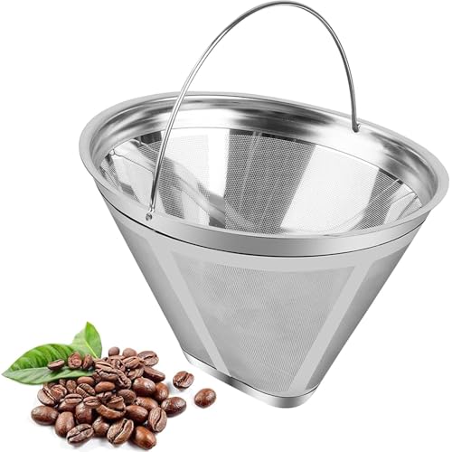 Katmerio Kaffeefilter Edelstahl, Wiederverwendbar, Kaffee Dauerfilter mit Griff, Waschbar, Kaffeefilter für 1-4 Tassen, 800 Mesh, Ideal für Kaffeemaschinen mit 120 mm Anschluss von katmerio
