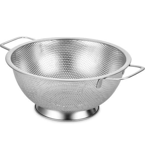 katmerio Kitchen Sieb aus Edelstahl, Edelstahl Küchensieb Nudelsieb mit Griffen, Sieb für Nudel, Gemüse, Obst, ReisSpülmaschinengeeignet, Silber, 22.5cm von katmerio