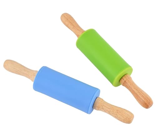 katmerio Silikon Nudelholz, 2 stücke Rolling Pin Non-Stick Surface Wooden Handle, Kitchen Baking Cooking Tools for Baking Pizza Cookie Cake Pastry, 25 cm von katmerio