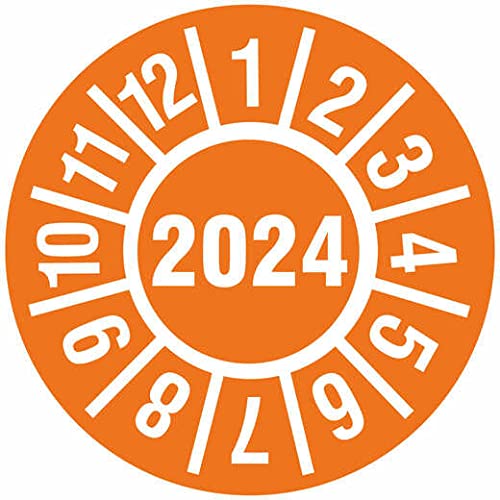 10 Stück 2024 Jahresprüfplakette 18 mm Jahresprüfetiketten Prüfplaketten Rollenware orange 2024 von kaufdeinschild