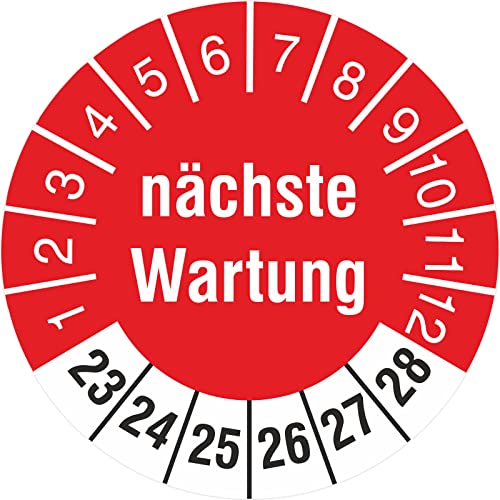 100 Stück Nächste Wartung 30mm Prüfetikett Prüfplaketten Rollenware 2023-28 von kaufdeinschild