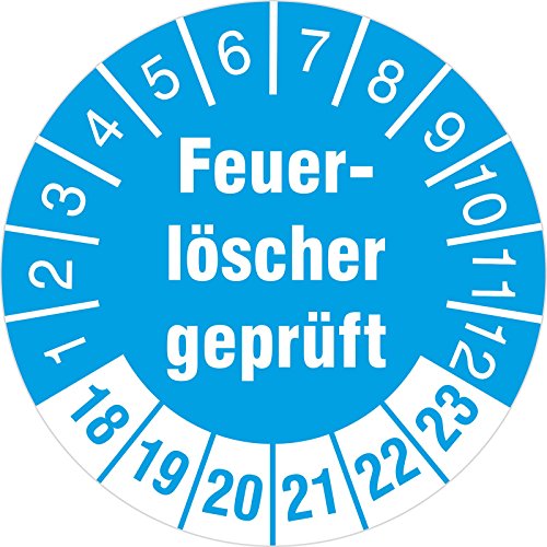 50 Stück Feuerlöscher geprüft Prüfetiketten/Prüfplaketten 30 mm rund 2018-23 von kaufdeinschild