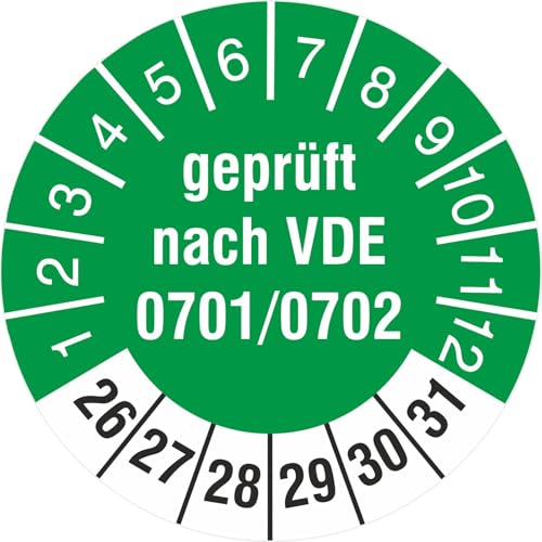500 Stück geprüft nach VDE 0701/0702 Prüfetiketten/Prüfplaketten 30 mm rund 2022-27 von Kaufdeinschild