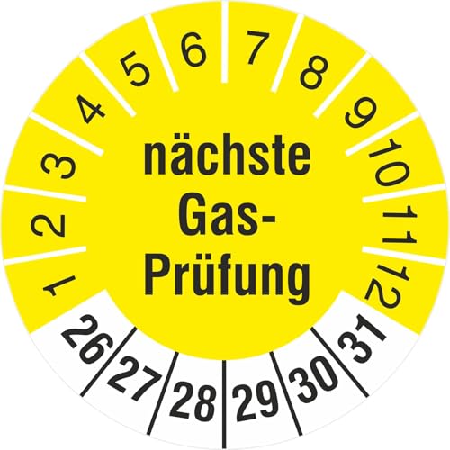 Prüfetiketten nächste Gasprüfung 18 und 30 mm Prüfplaketten 2026-31 (Durchmesser 18mm, 100) von Kaufdeinschild