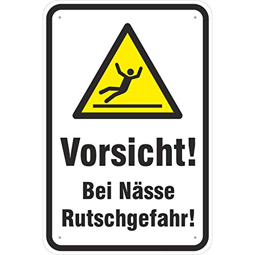 Schild Vorsicht/Achtung bei Nässe Rutschgefahr aus Aluminium-Verbundmaterial 3mm stark 20 x 30 cm von KDS